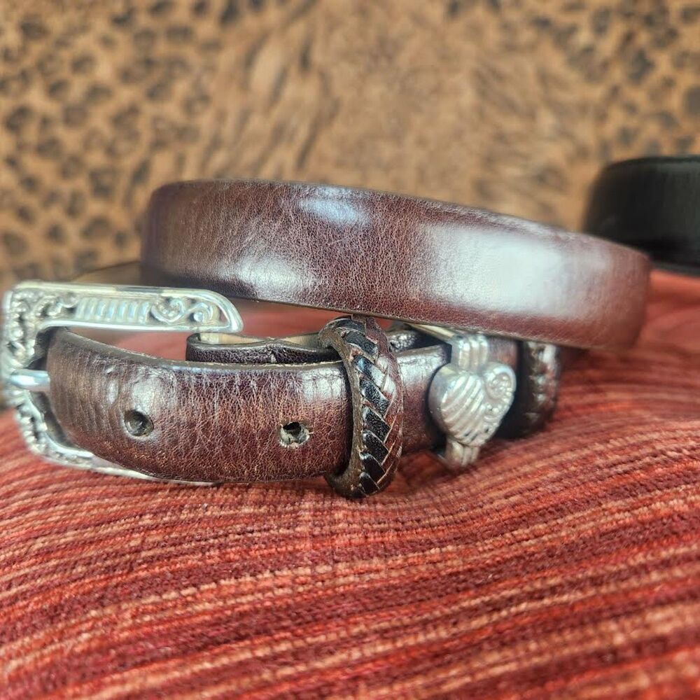 Vintage Brighton Brown Belt Silver Hardware Size 28 Western Boho Preppy
